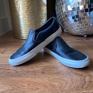 Black Perf Leather Slip On Vans